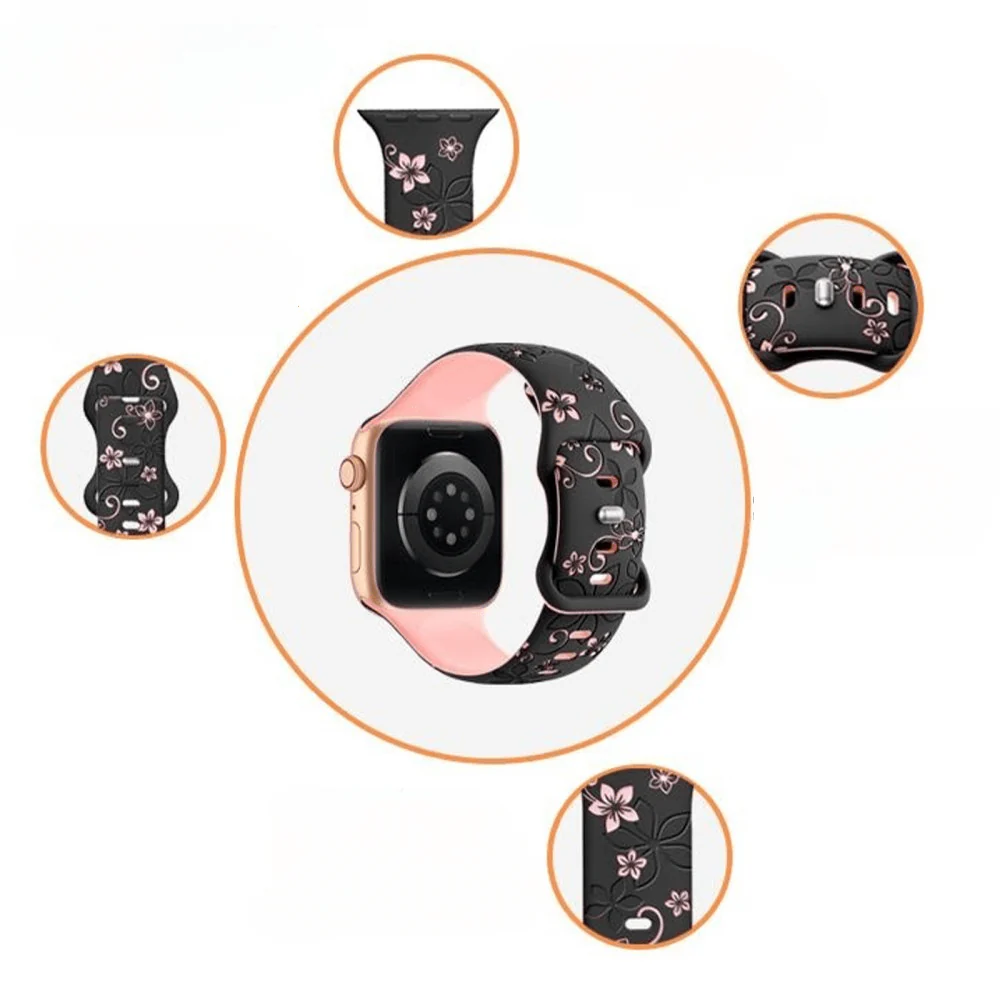 Apple Watch 42/41/40mm - Silikon Ersatzband Floral - Image 6