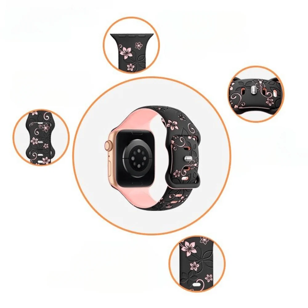 Apple Watch 44/45/46/49mm - Silikon Ersatzband Floral - Image 6