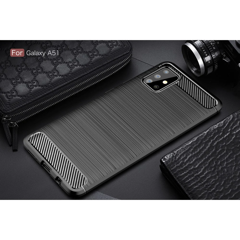 Galaxy A51 - Silikon Case Metall Carbon Look Schwarz - Image 2