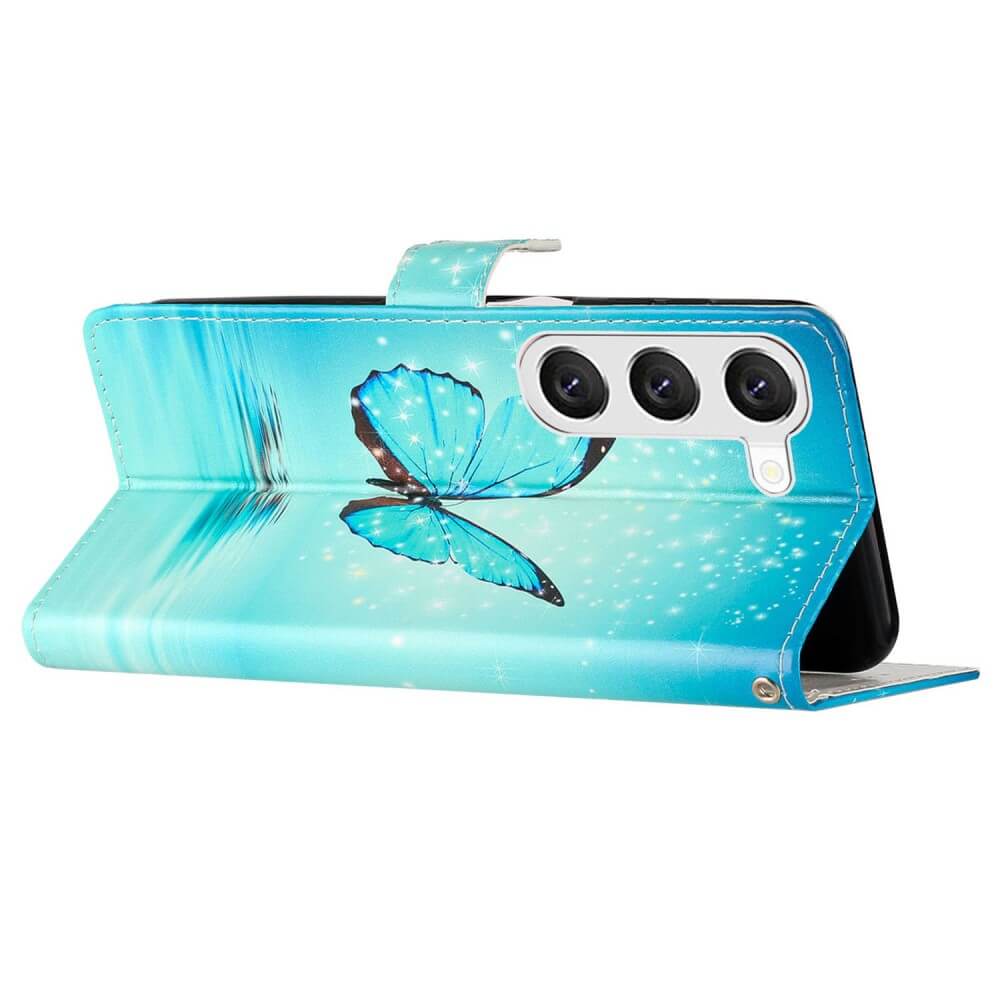 Galaxy S24 - Leder Etui Hülle Schmetterling Blau - Image 3