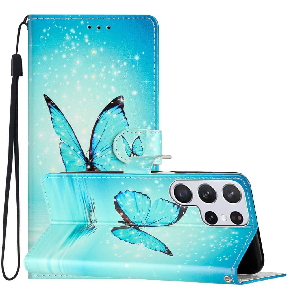 Galaxy S24 Ultra - Leder Etui Hülle Schmetterling Blau - Image 4