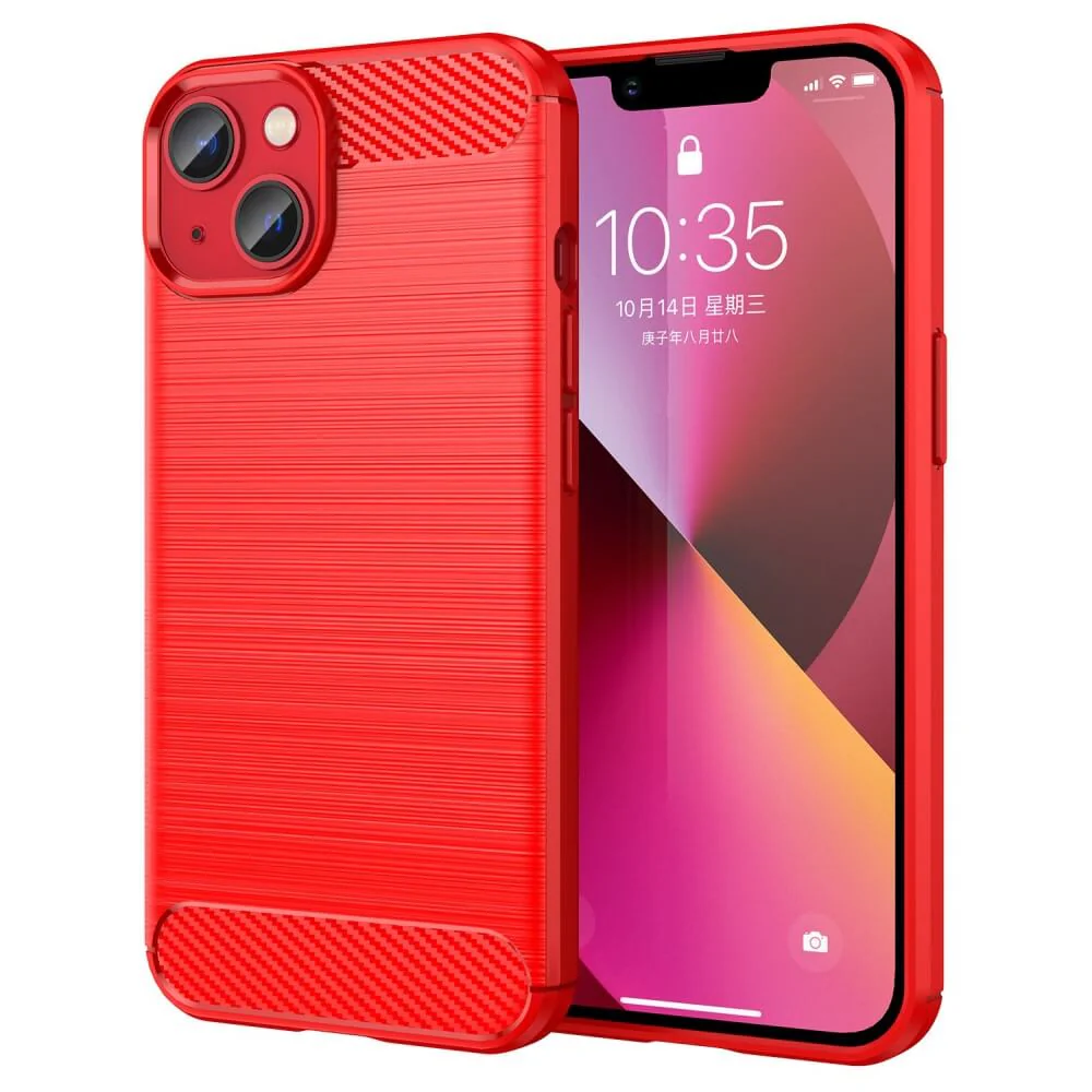 iPhone 14 - Metall Carbon Look Hülle Rot