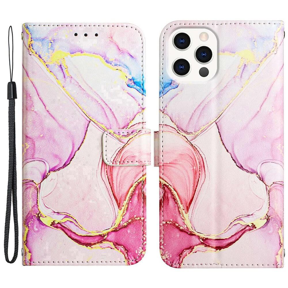iPhone 14 Plus - Leder Hülle Pink Marble