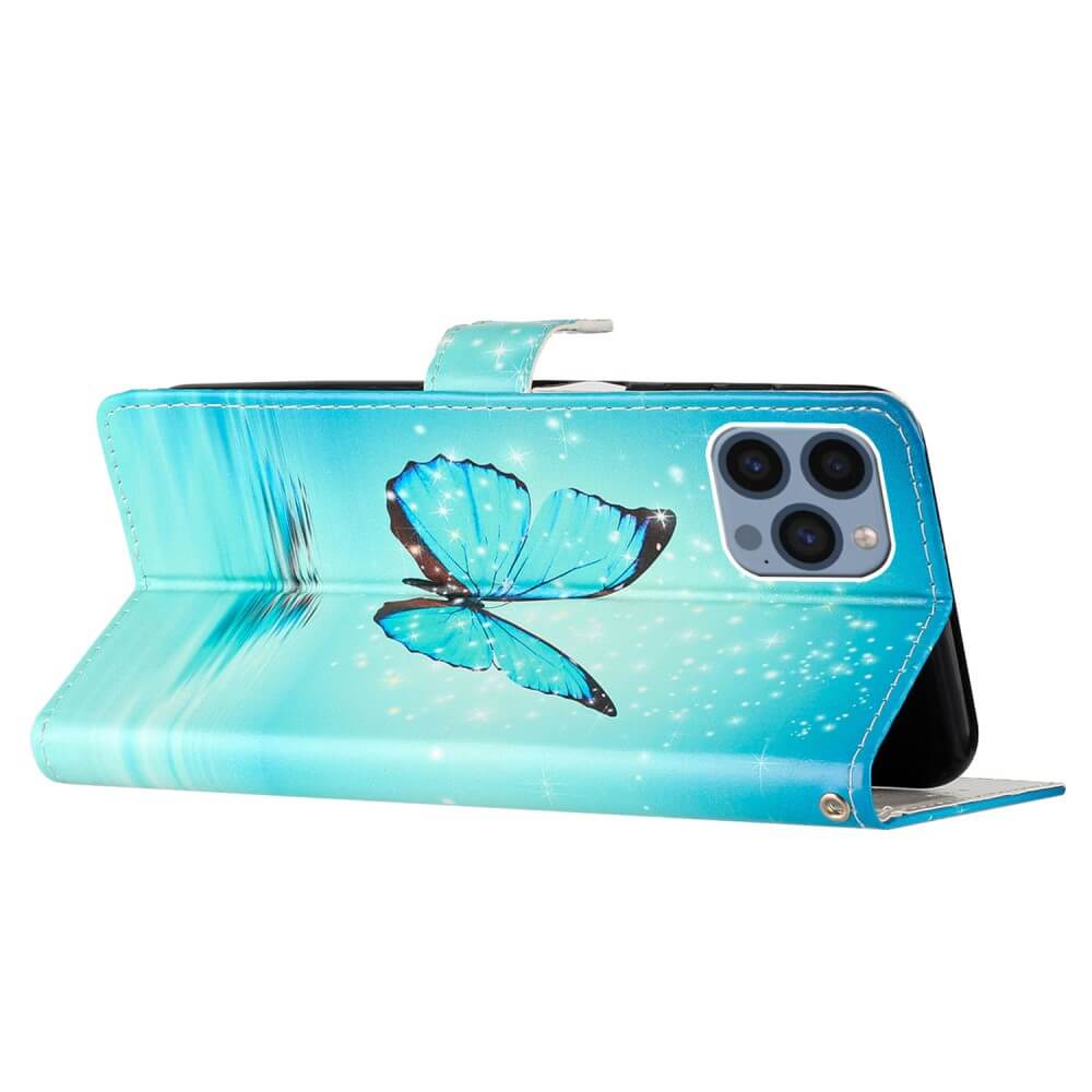 iPhone 15 Pro Max - Hülle Schmetterling Blau Mit Band - Image 3