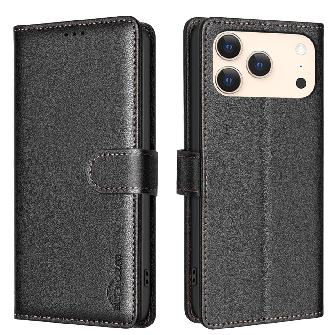 iPhone 17 Pro Max - BINFEN Leder Etui Hülle mit RFID Blocker