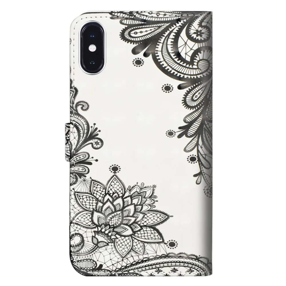 iPhone XR - Etui Ledertasche Blumen Glitzer Effekt Schwarz - Image 5