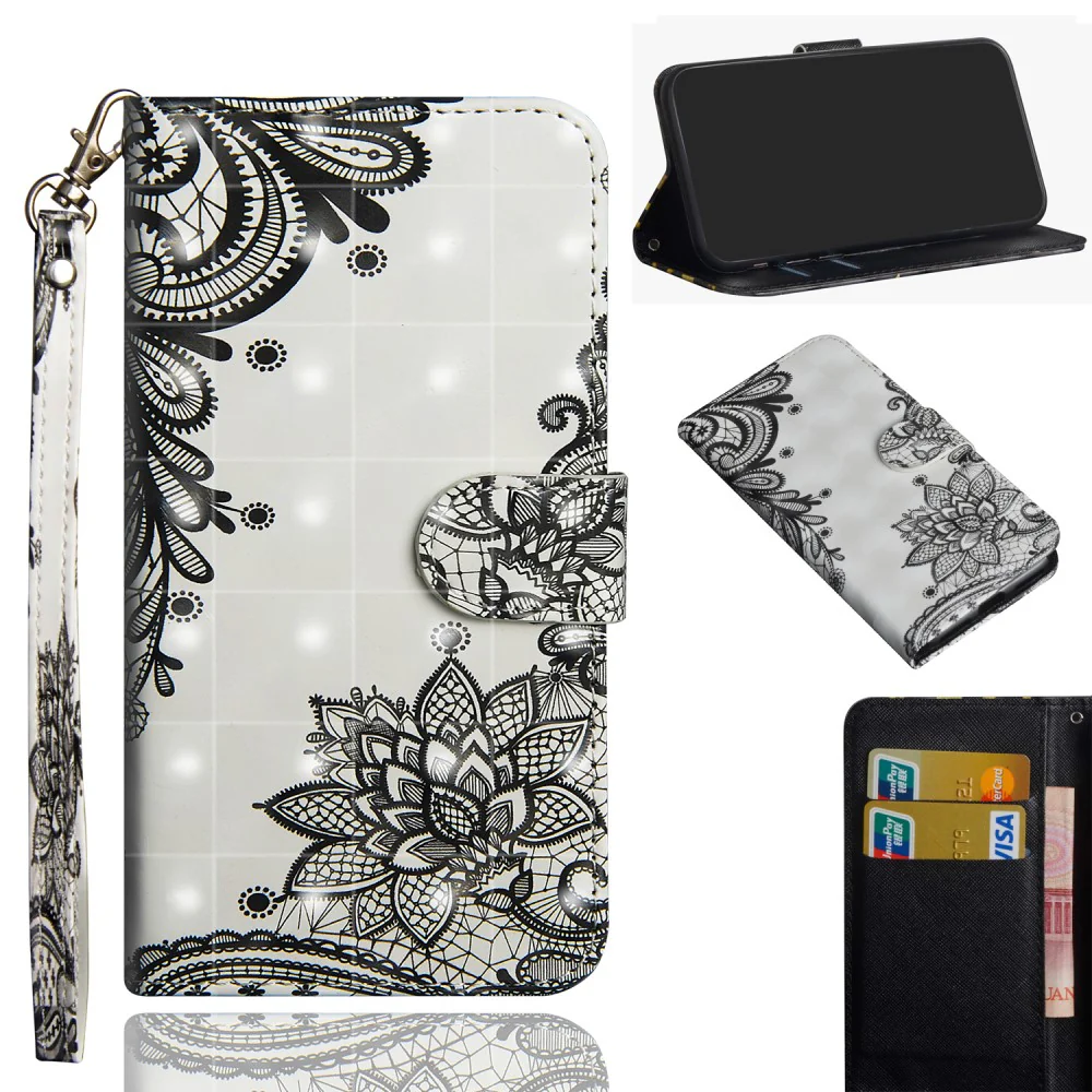 iPhone XR - Etui Ledertasche Blumen Glitzer Effekt Schwarz - Image 8