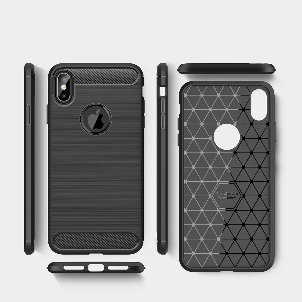 iPhone Xs Max - Silikon Gummi Case Metall Carbon Look Rot - Image 3