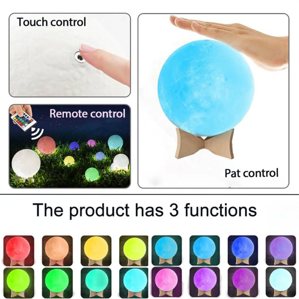 Multicolor LED Mondlampe dimmbar 3D 15cm - Image 12