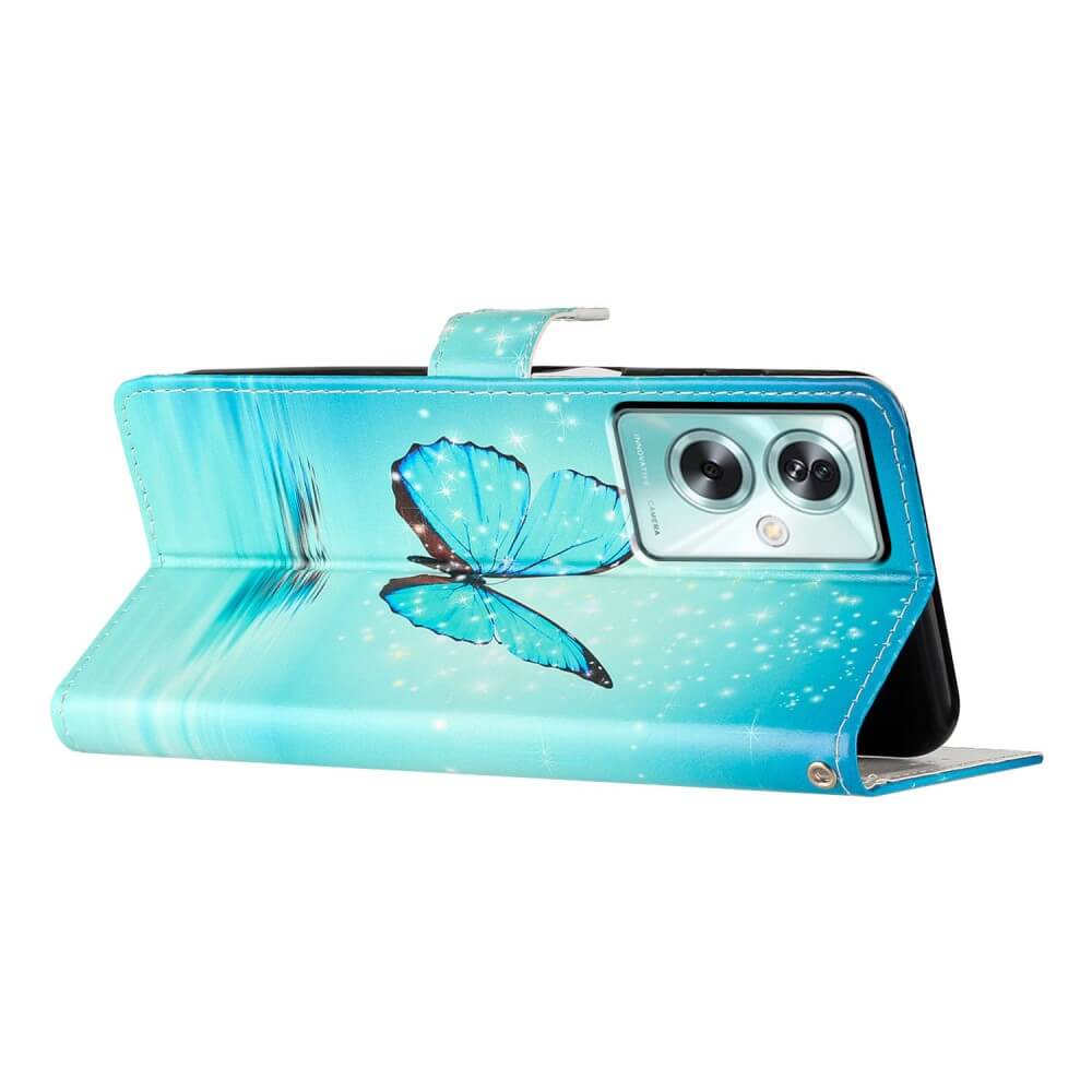 OPPO A79 5G - Leder Etui Hülle Schmetterling Blau - Image 3