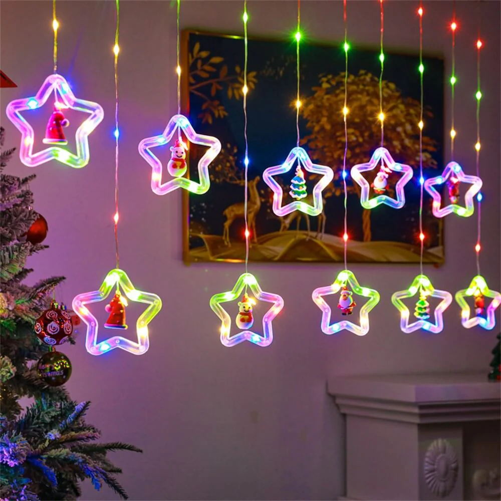 Vorhang Lichterkette LED In- & Outdoor, Weihnachtssterne 3m - Image 3