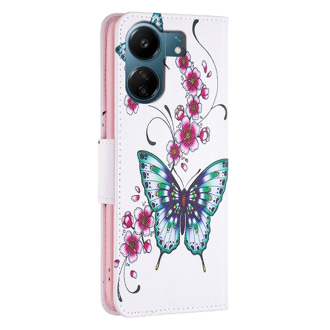 Xiaomi Poco C65 / Redmi 13c - Etui Hülle Schmetterling Weiss - Image 4